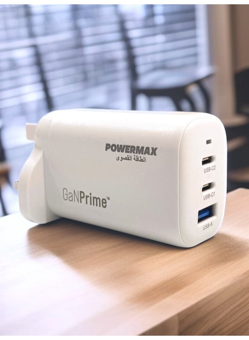 PowerMax Wall charger with 1 port, 2 USB-C ports, and 2 USB-A ports for fast charging 65W and PD technology; 3-prong plug - Image 1